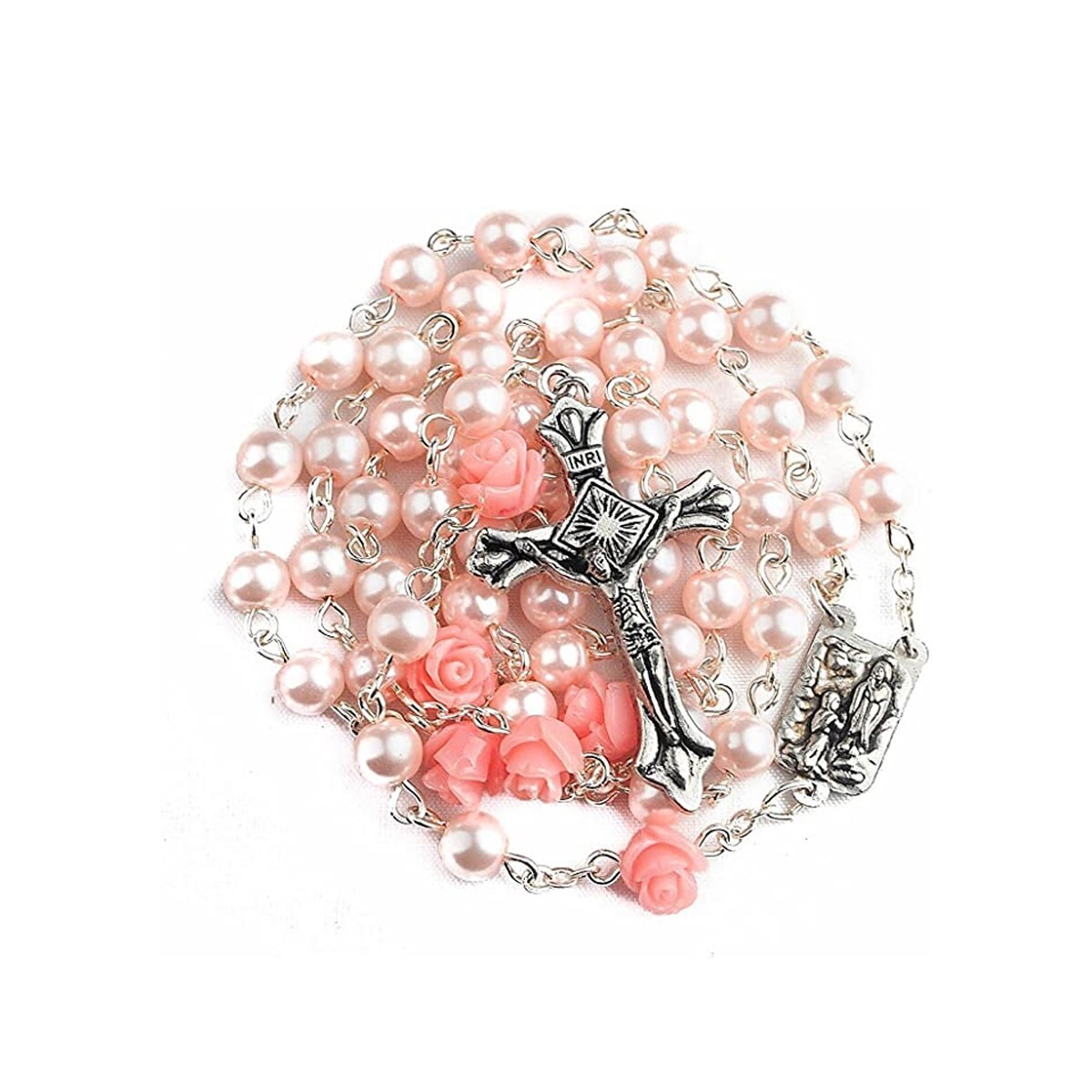 Catholic Rosary Our Rose Lourdes rosary with 6mm pink pearl beads (ROSJLM-PNK)