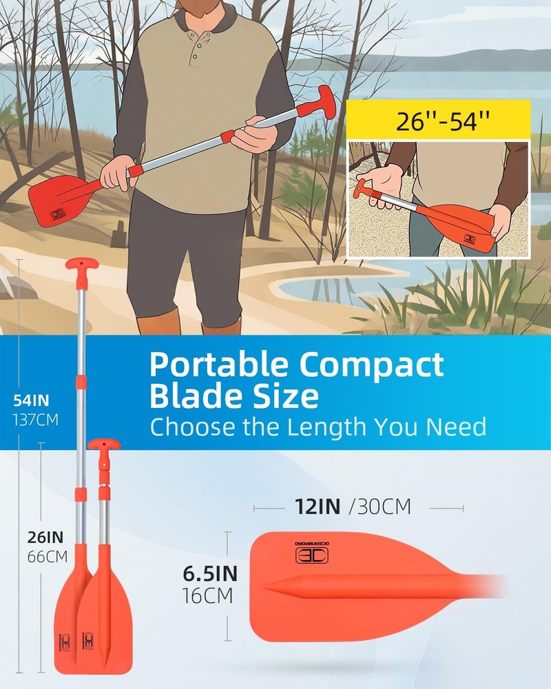 OCEANBROAD Telescoping Emergency Paddle 21''-42''(1-pack), Orange