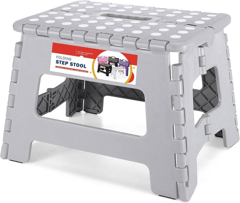 Folding Step Stool  Plastic Foldable Stools with Portable Handle Grey 9" 11" 13"