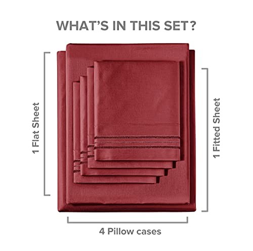 Extra Deep Pocket Sheets - 6 Piece Sheet Set - Size Sheets Deep King Burgundy
