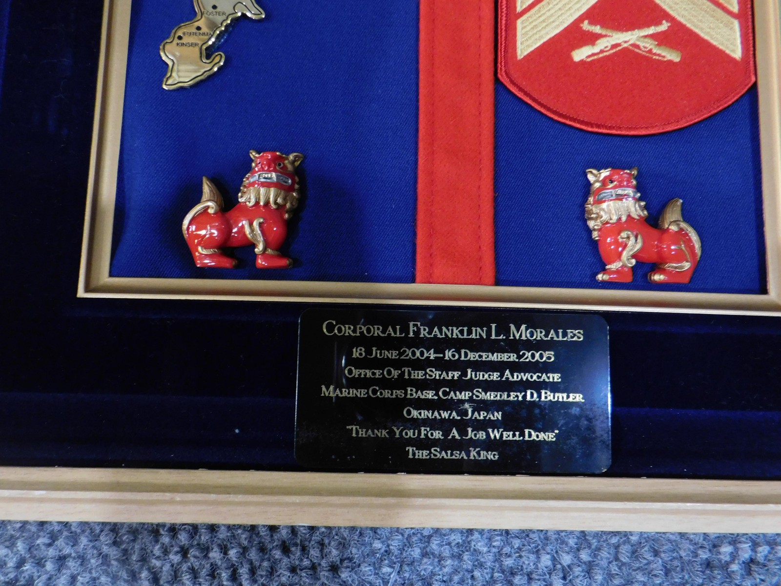 Vintage 2005 USMC Marine Corps Okinawa Japan Shadow Box Plaque Framed Award