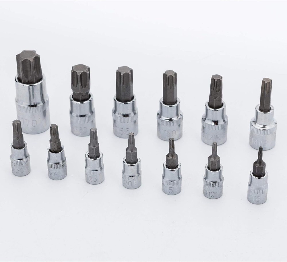 13Pc Master Torx Socket Set Tamper Proof Security Bits Plus External Star w/Case