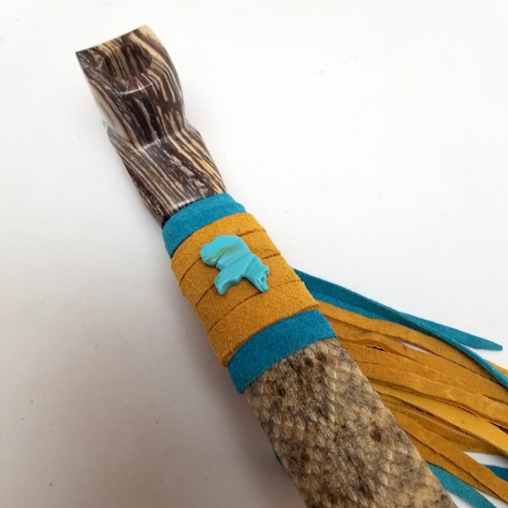 18" Marbled Soapstone Peace Pipe, Apache Bear Spirit Peacepipe