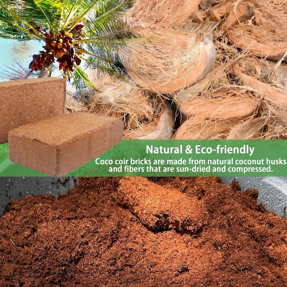Coconut Coir Bricks 8-Pack Expands 72 Quarts Potting Mix Amendment Seed Start