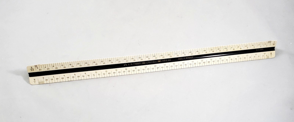 Faber Castell Triangular Engineering Ruler w/ Green Box 883/72 Germany Vintage
