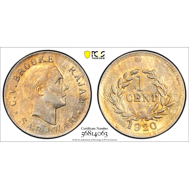 1920 H Sarawak 1 Cent. PCGS MS 62, KM-12