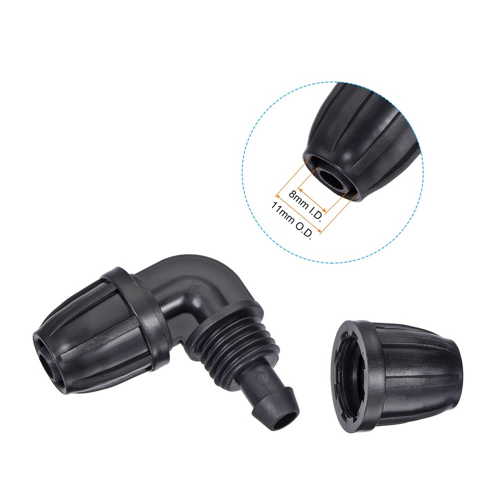 8 Pcs Drip Irrigation Elbow Barbed Locking Fitting(Black, 8mm/11mm)
