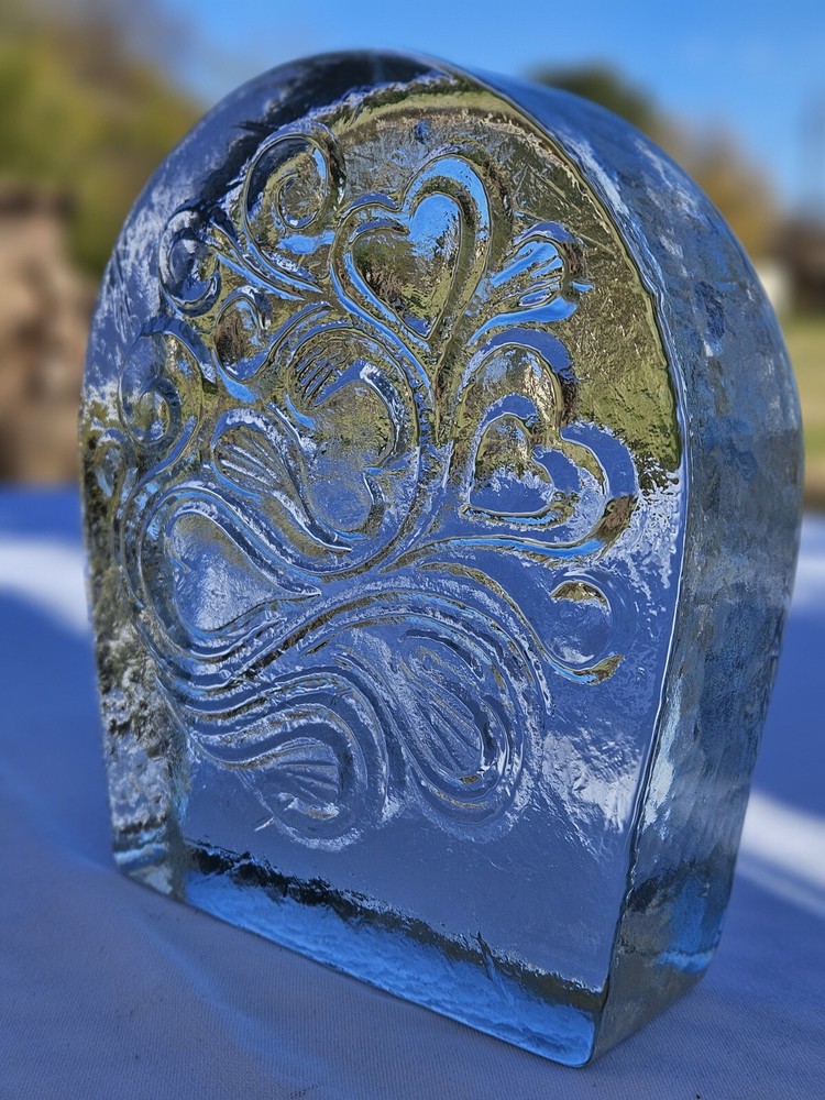 Blenko Glass Twisted Hearts Clear Block Bookends.