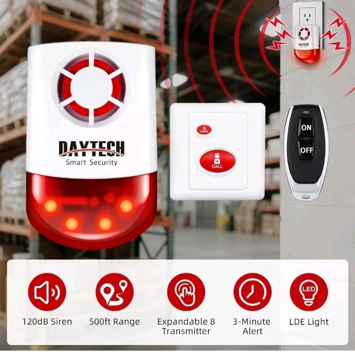 Daytech Wireless Security Alarm System with Strobe Siren - Panic Buttons
