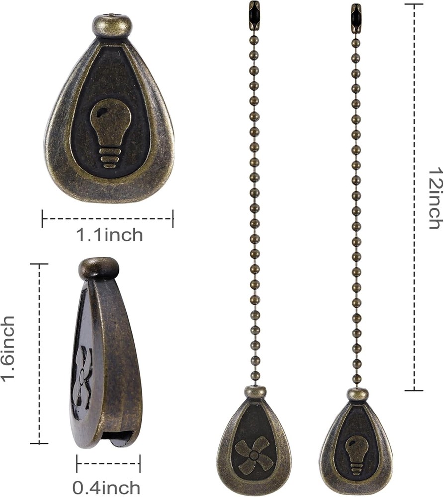 4 Pack Bronzed Ceiling Fan Pull Chain Extension, 12 Inches Dark Bronze