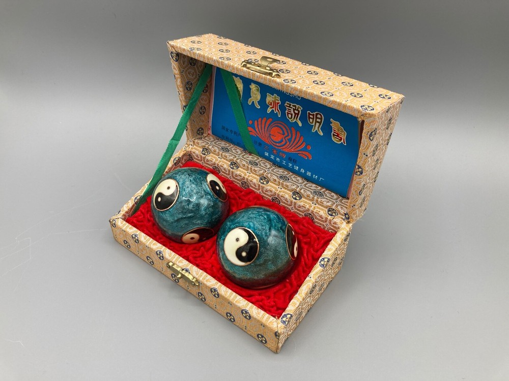 Baoding Cloisonné Authentic Yin/Yang Chime Balls, With Internal Chimes, Antique