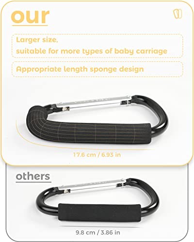 Stroller Hooks, 6.3" Large Stroller Clip, 2 Pack Stroller Hooks for Hanging