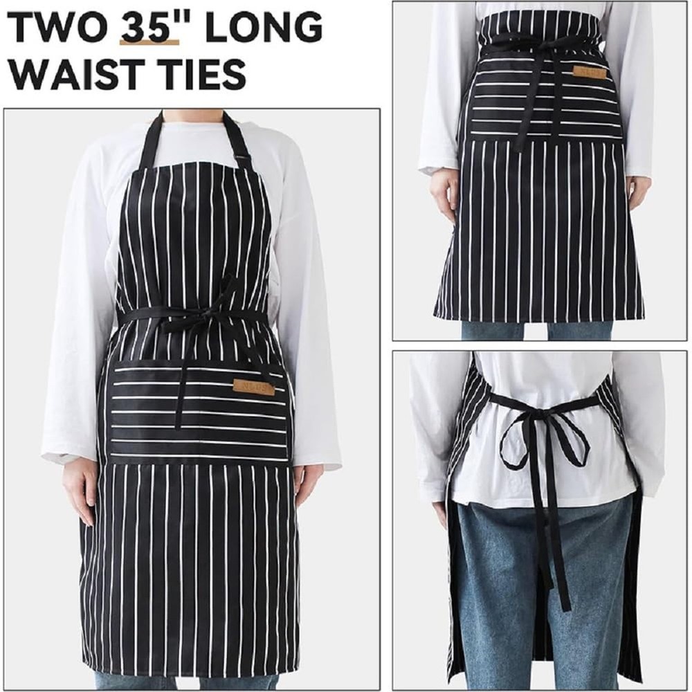 Chef Apron Bib Apron with 2 Large Pockets Adjustable Neck Strap Kitchen Apron...