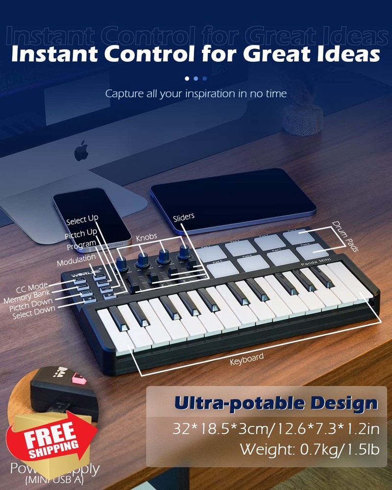 Vangoa 25 Key MIDI Keyboard Controller Worlde Panda MINI Black