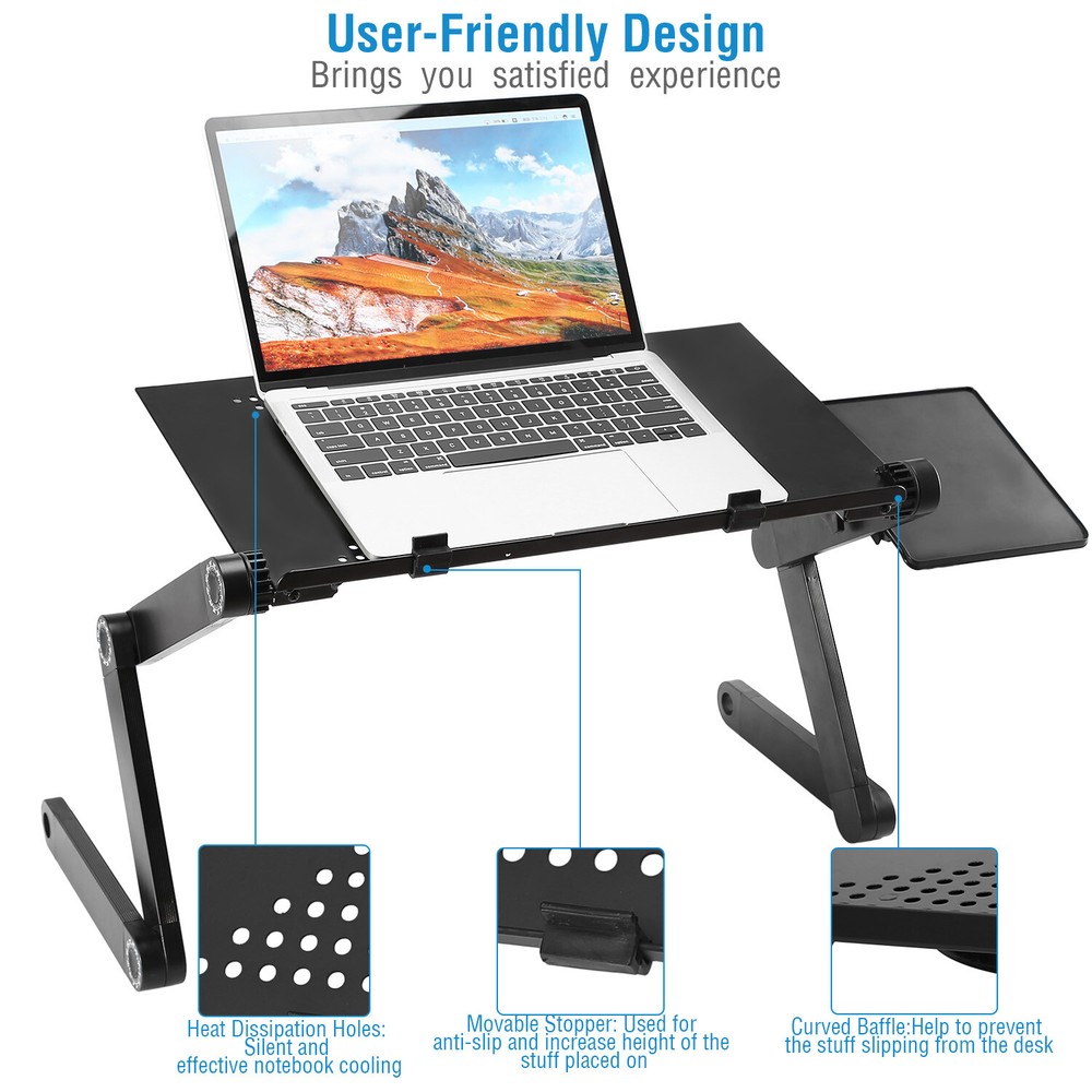 Folding Laptop Table Computer Desk Stand Bed Sofa w/Mouse Pad Adjustable Legs