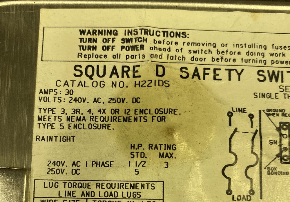 Square D,H221DS,Stainless Safety Switch 30AMP 240V