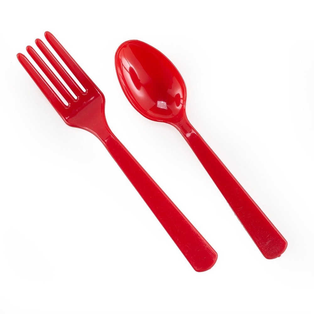 Red Forks & Red Spoons - 8 each