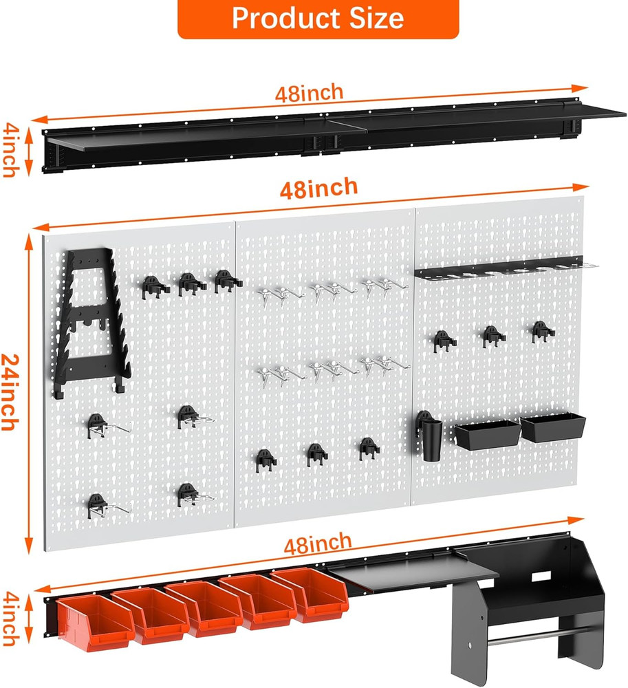 Pegboard Wall Organizer 4 Ft. Garage Metal Pegboard Tool Organizer System, Tools