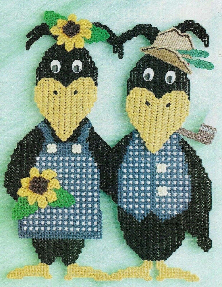 CROW COUPLE HOME DECOR PLASTIC CANVAS PATTERN INSTRUCTIONS