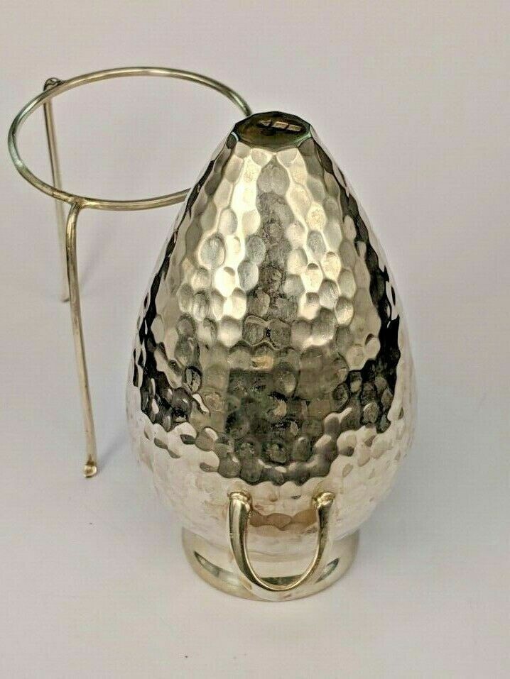 Silver miniature classical urn on a tripod stand hammered silver finish 830 mark