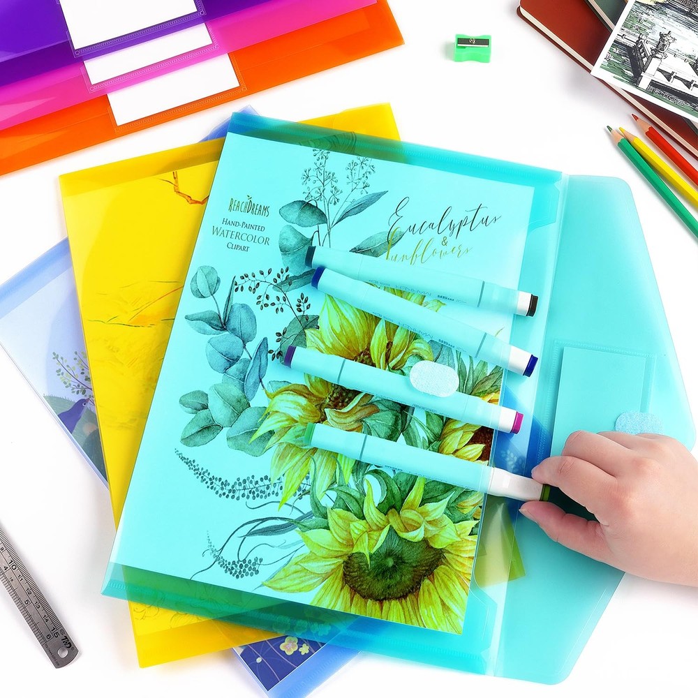 6 PCS Plastic File Folders Envelopes for Documents, School Office Reusable