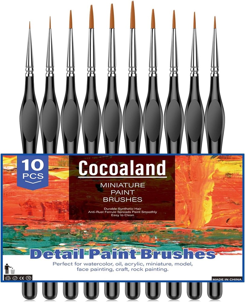 10Pcs Micro Paint Brushes Set with Triangular Handles - For Acrylic, Black