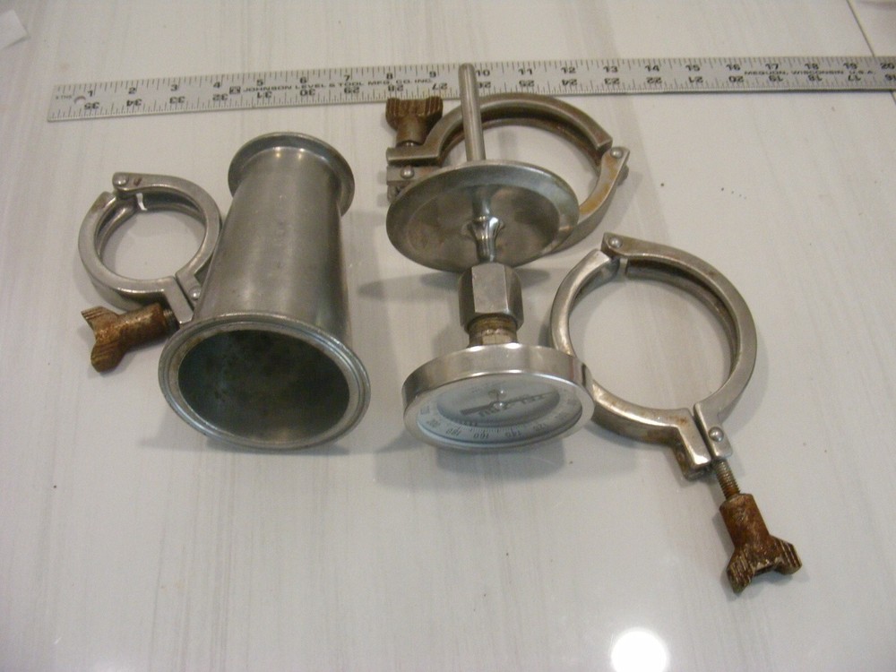 3"X 2" tri clover reducer with inline Thermometer &clamps