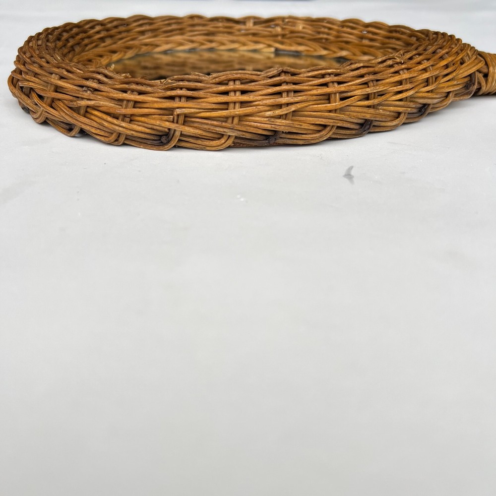 Wicker Hand Woven Boho Handheld Hanging Loop Vanity/Bathroom Mirror Vintage 1970