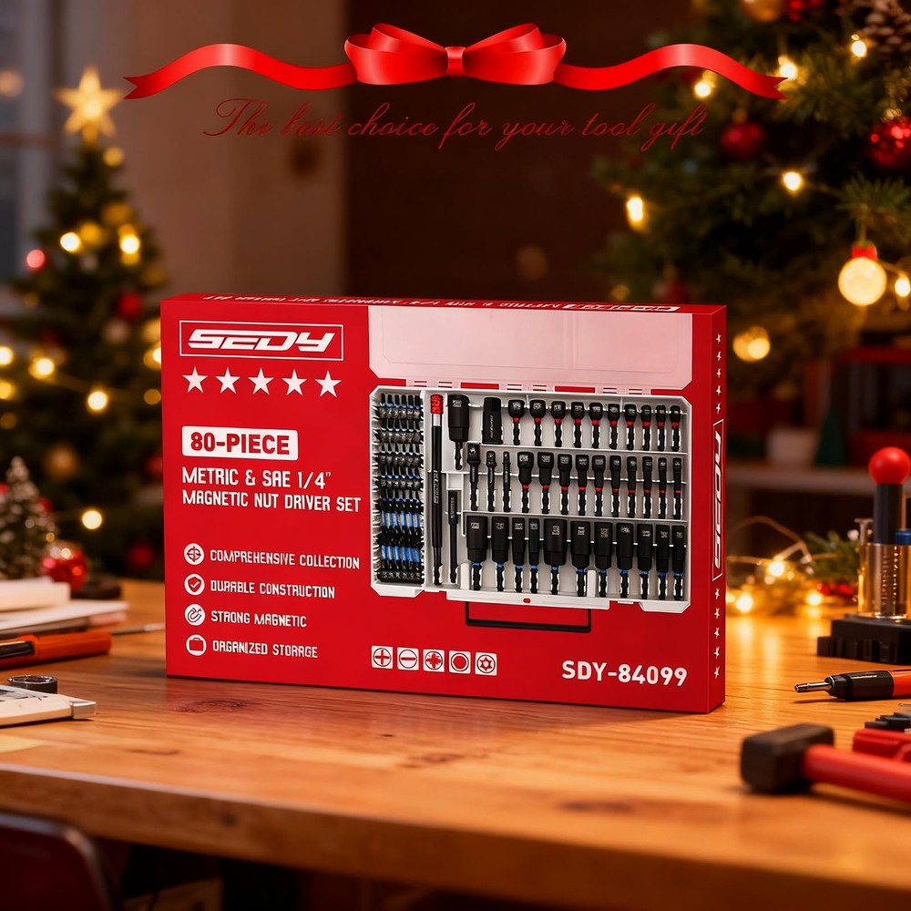 80-Piece Premium Magnetic Impact Nut Driver Set Metric & SAE with Socket...