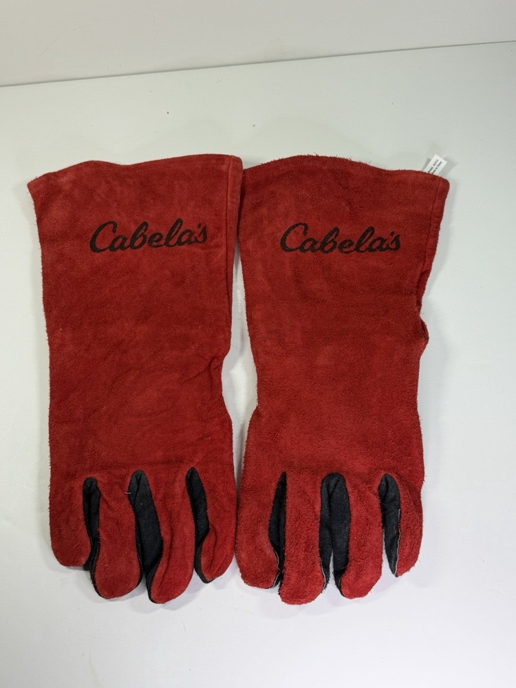 Cabela's GLV15 Red Black Leather  Gloves Gauntlet Cuff Paired