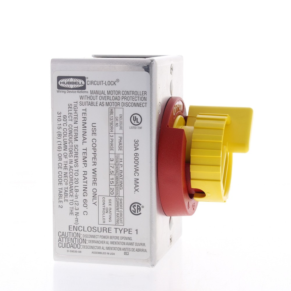 Hubbell 3-Pole Single Throw TPST Motor Controller Disconnect Switch 30A
