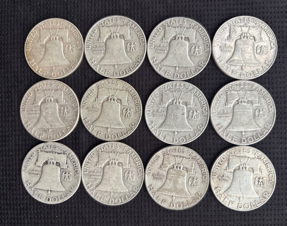 Lot Of 12 Franklin Half Dollars