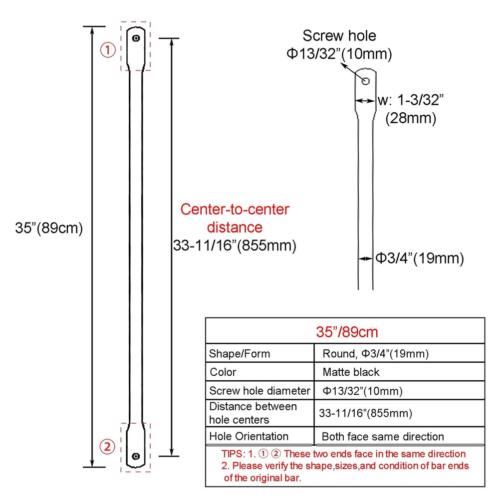 Timyrimy 35"/89cm Garden Swing Replacement Bars, Matte 35"/89cm, Black