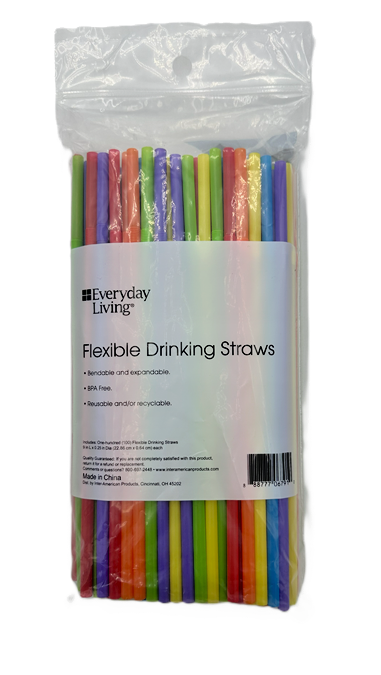 Flexible Plastic Drinking Straws (200 ct, Assorted Neon) Bendable Disposable