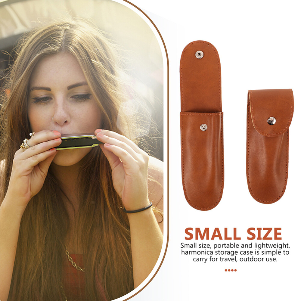 3PCS Leather Harmonica Case Portable Harmonica Storage Bags Harmonica Pouch