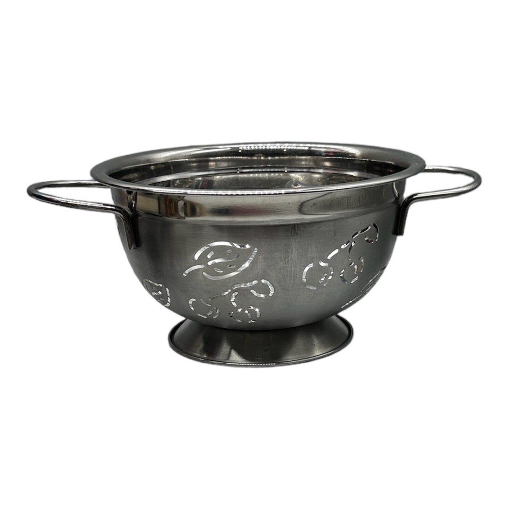 Metal Colander Strainer Cherries & Leaf Pattern Small Silver Farmhouse 8.5" D