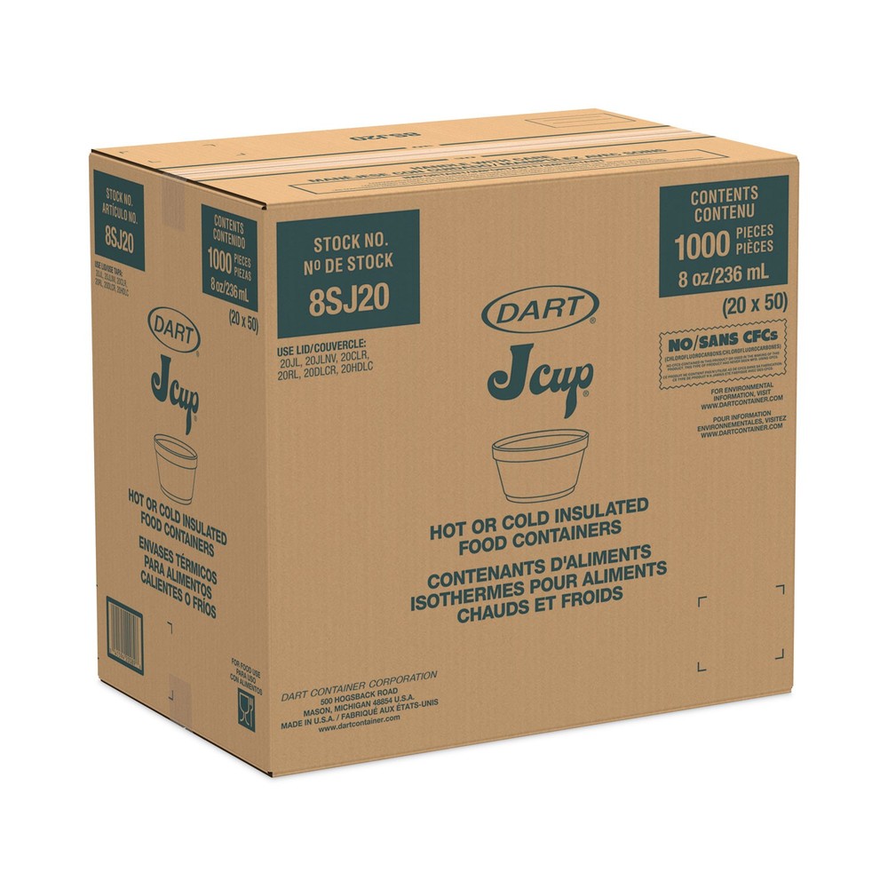 Dart® Foam Container, 8oz, White, 1000/Carton