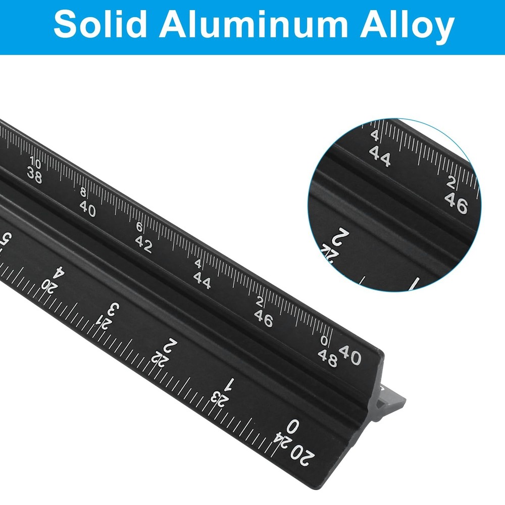 12 Inch Engineer Scale Ruler Aluminum Triangular Engineering Ruler Laser Etched