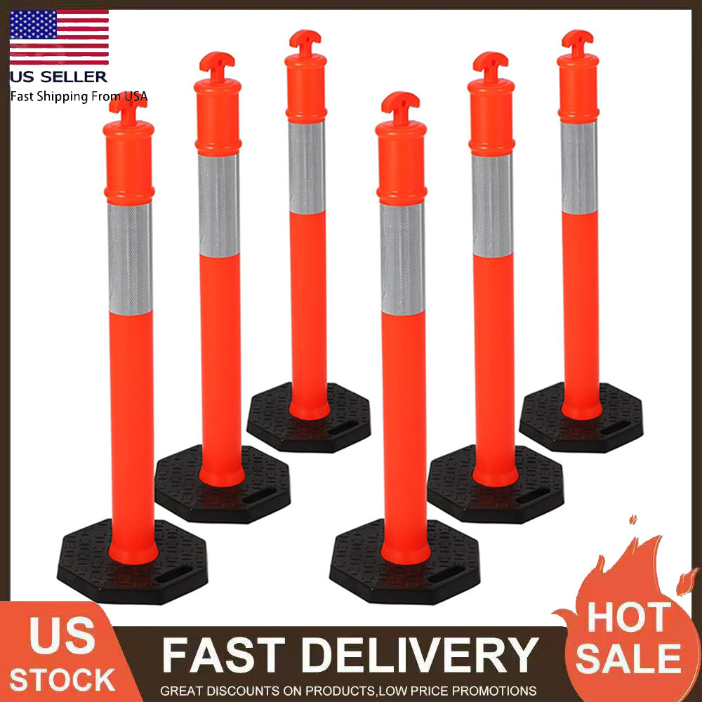 45" Delineator Post Cone,6 Pack Traffic Cone Safety Barrier W/ Reflective Collar