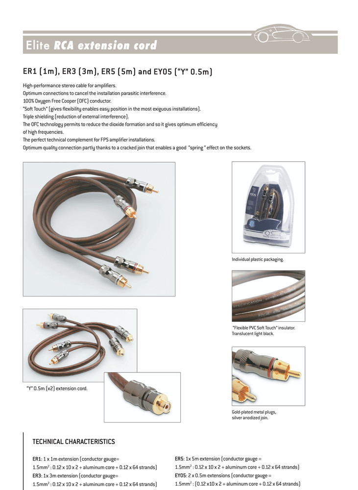 Focal ER5 Elite Stereo RCA Cable 5 M High Performance Triple Shielded