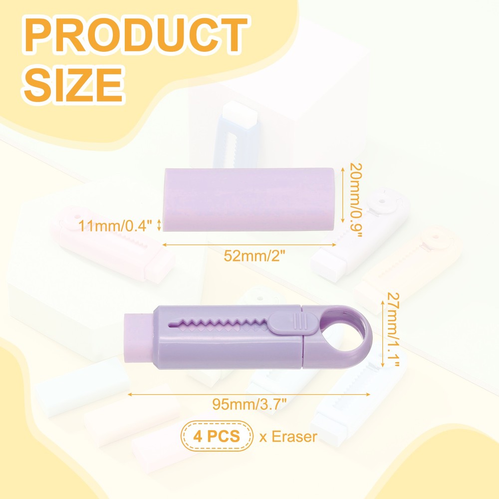 4 Pack Erasers, Pencil Erasers Large Eraser Push Pull Cute Soft, Purple TPE