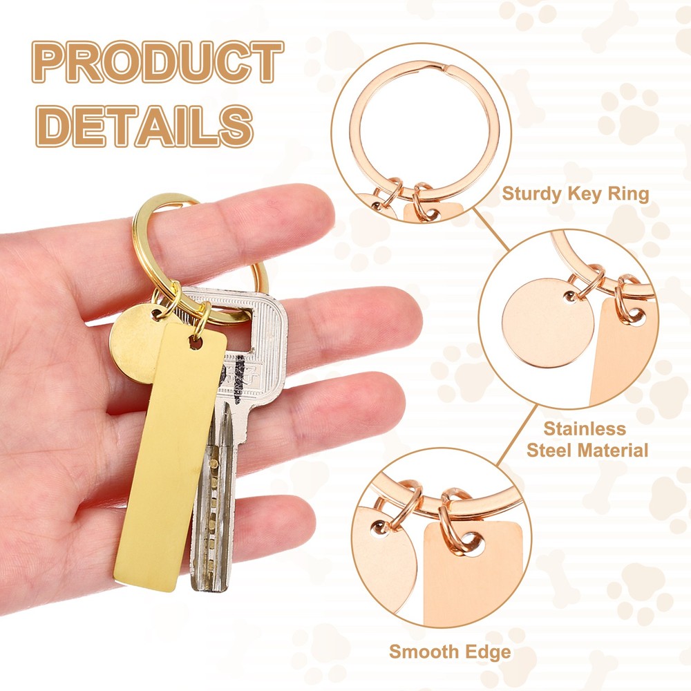 30Pcs Metal Engraving Keychain Blanks, Rose Gold/Silver Tone(Rectangular)