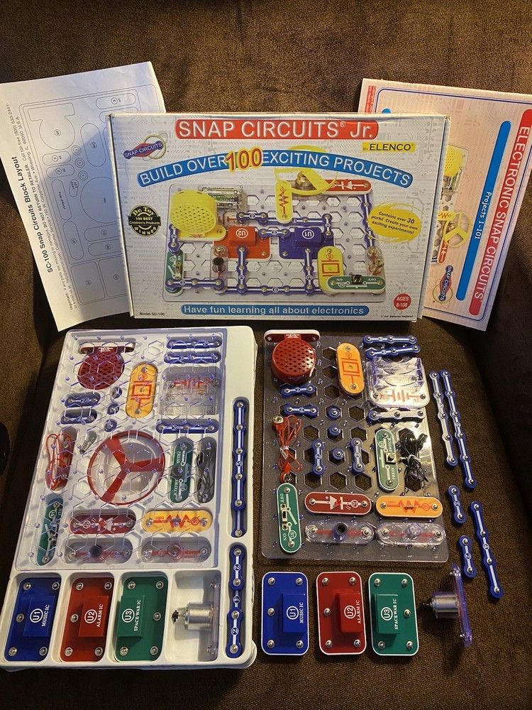 ALMOST 2 COMPLETE SETS!!! Elenco Electronic Snap Circuits Jr SC-100 STEM EUC!!
