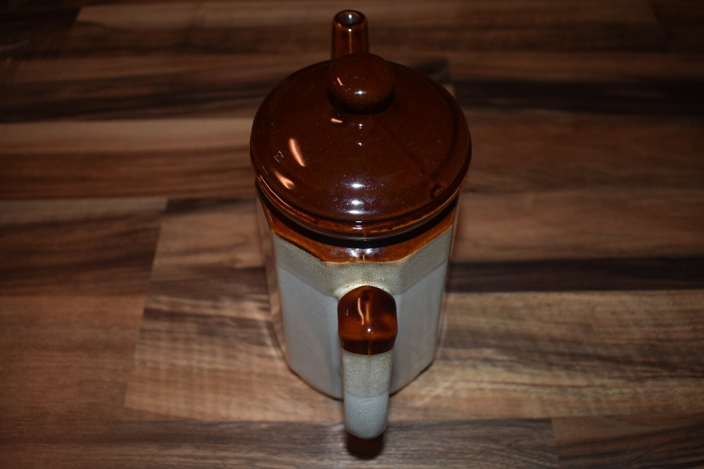 vintage stoneware server coffee / tea pot with lid - 10"