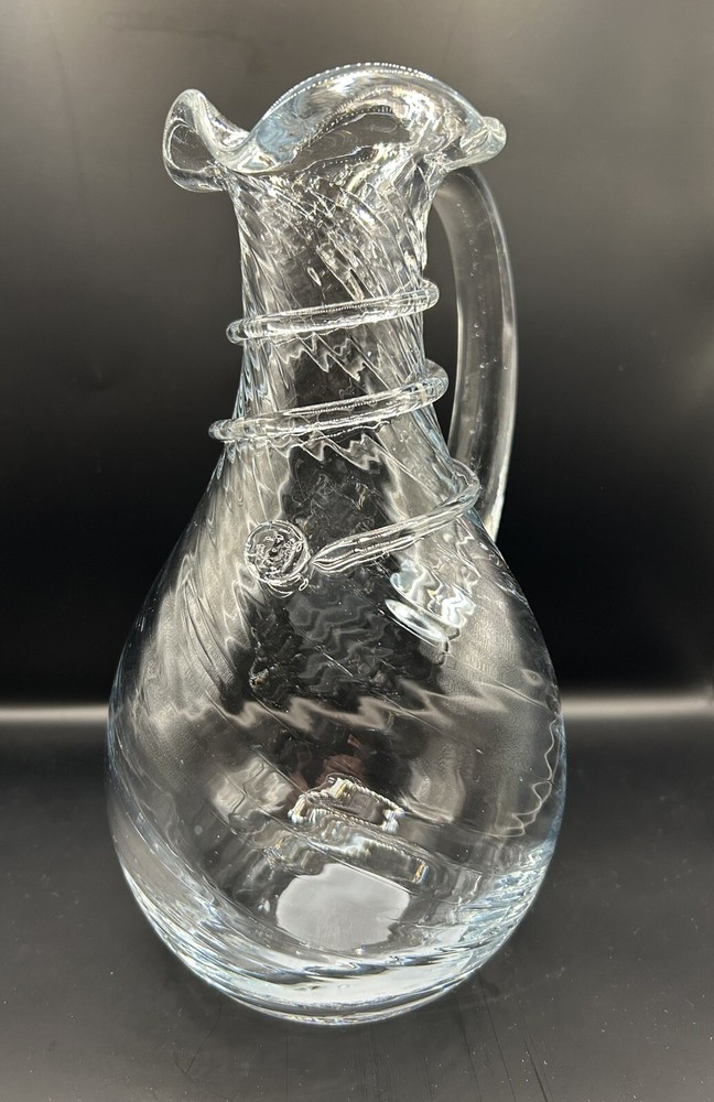 vintage hand blown glass pitcher Clear