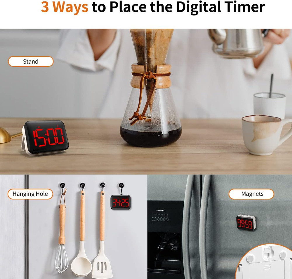 Magnetic Kitchen Timer for Cooking with Count Up Countdown, Digital Timer Batter