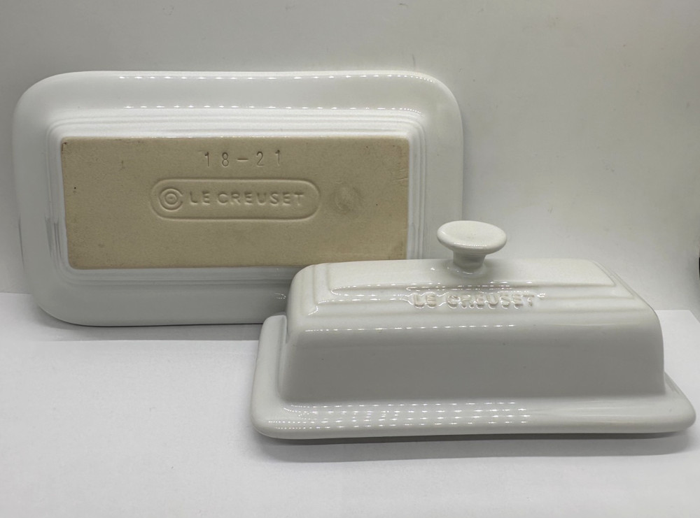 Le Creuset Butter Dish White Stoneware Rectangular Dish Retired (READ)