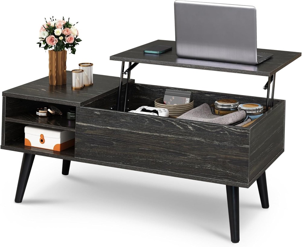 Lift Top Coffee Table with Adjustable Shelf and Storage Compartment