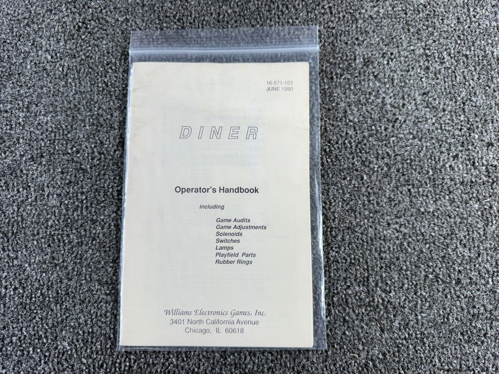 Williams Diner Pinball Machine Game Manual Operators Handbook ORIGINAL