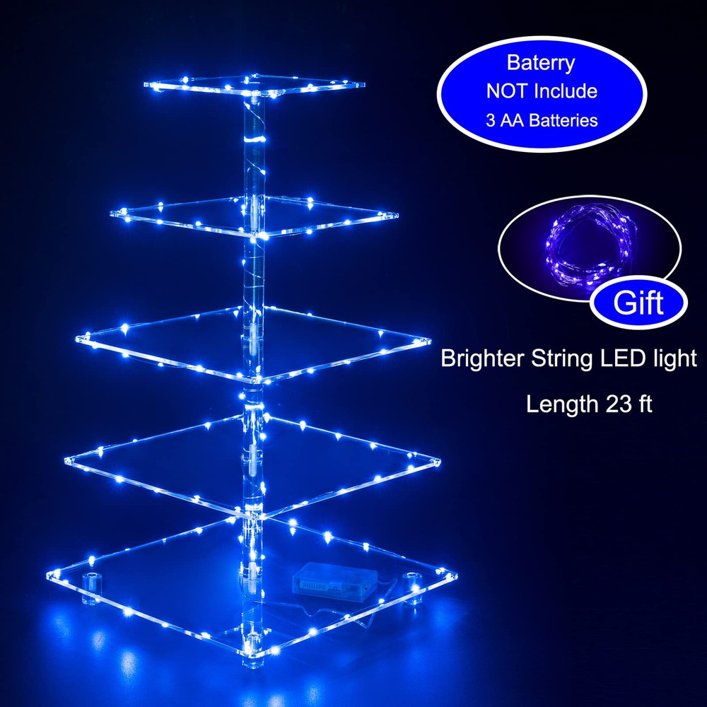 Cupcake Stand, 5-Tier Square Cupcake Holder with LED Light String, Acrylic Cu...
